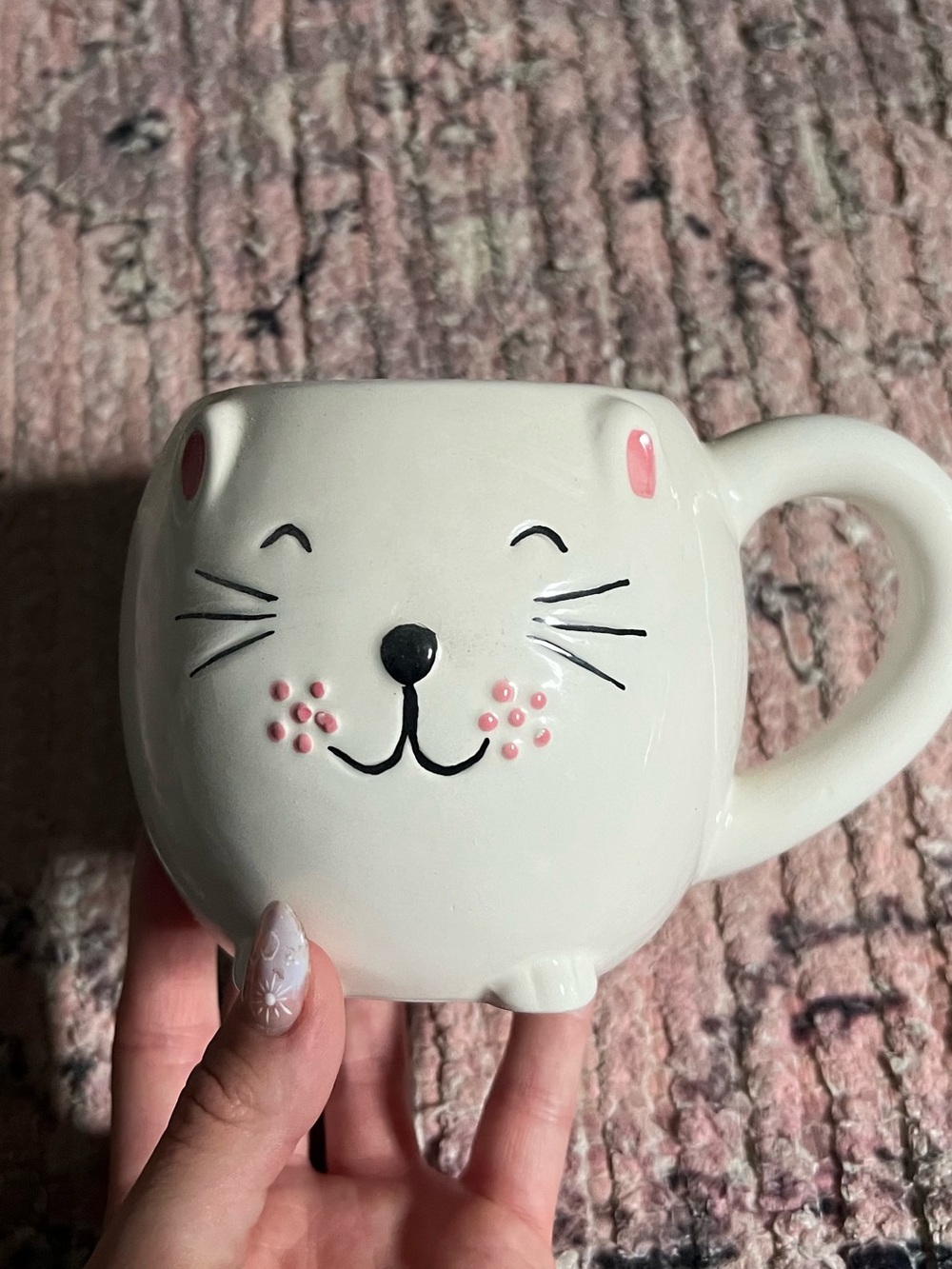 White Cat Mug with Pink Details